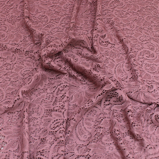 3 Metres Raschelle Detailed Floral Stretch Lace 55" Wide Dusky Pink - Pound A Metre