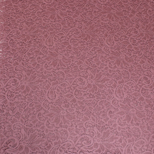 3 Metres Raschelle Detailed Floral Stretch Lace 55" Wide Dusky Pink - Pound A Metre