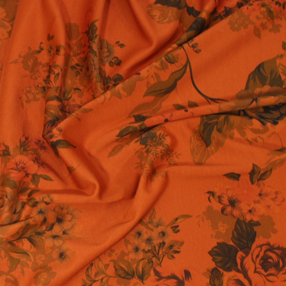 3 Metres Soft Brushed Terry Knit Floral Jersey - 55" Dark Orange - Pound A Metre
