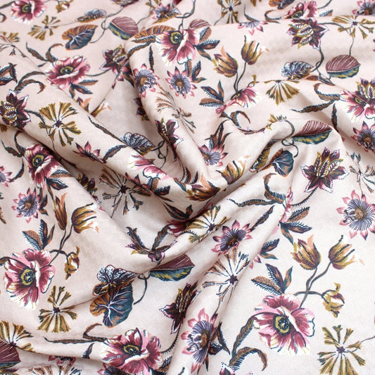 3 Metres Soft Floral Cashmere Effect Fabric - 45" Wide Beige - Pound A Metre