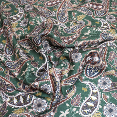 3 Metres Soft Floral Cashmere Effect Fabric - 45" Wide Dark Green - Pound A Metre