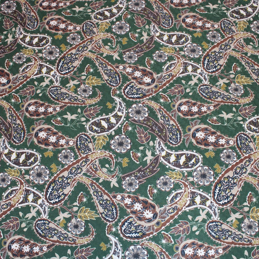 3 Metres Soft Floral Cashmere Effect Fabric - 45" Wide Dark Green - Pound A Metre
