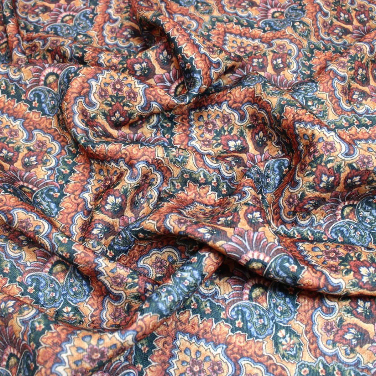 3 Metres Soft Floral Cashmere Effect Fabric - 45" Wide Dark Orange - Pound A Metre