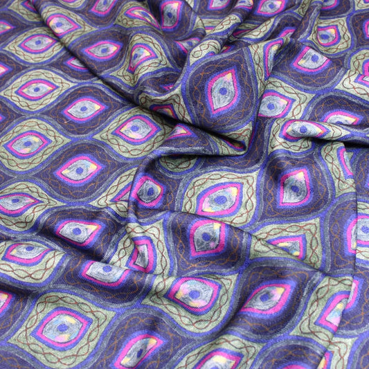 3 Metres Soft Floral Cashmere Effect Fabric - 45" Wide Navy Blue - Pound A Metre