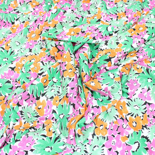 3 Metres Soft-Knit Floral Jersey - 55" Green & Pink - Pound A Metre