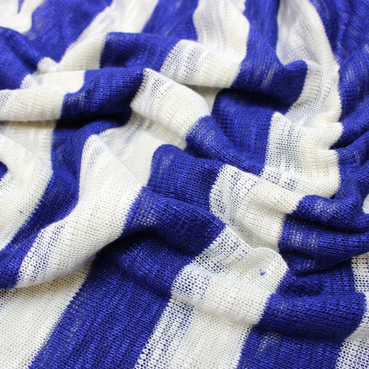 3 Metres Summer Loose Knit Striped Jersey- 55" Blue & Cream - Pound A Metre
