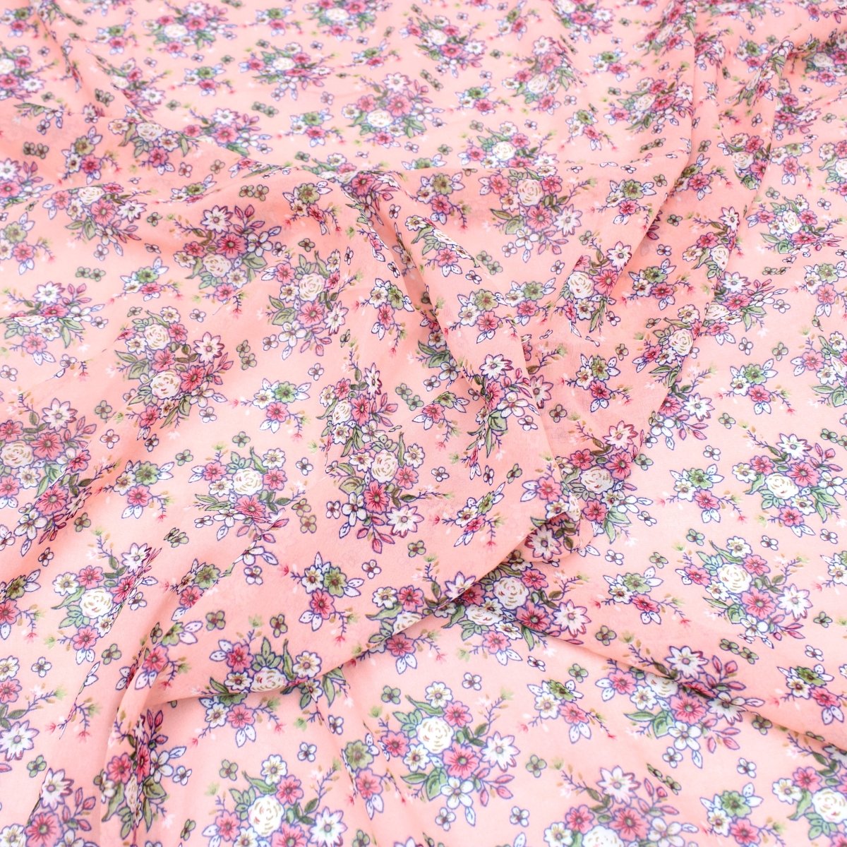 3 Metres Summer Serene Chiffon 55" Wide Bouquets - Peach - Pound A Metre