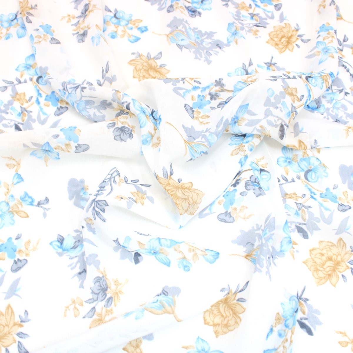 3 Metres Summer Serene Floral Elegant Chiffon 55" Wide Breeze - Blue - Pound A Metre