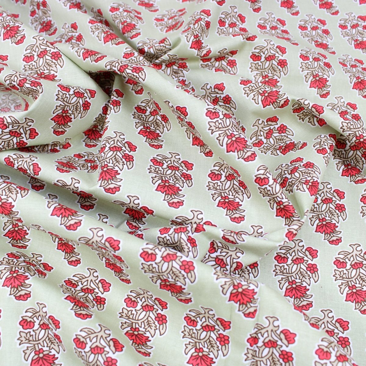 3 Metres Summer-Time Softness Floral 100% Cotton 44" Wide Tea Green - Pound A Metre