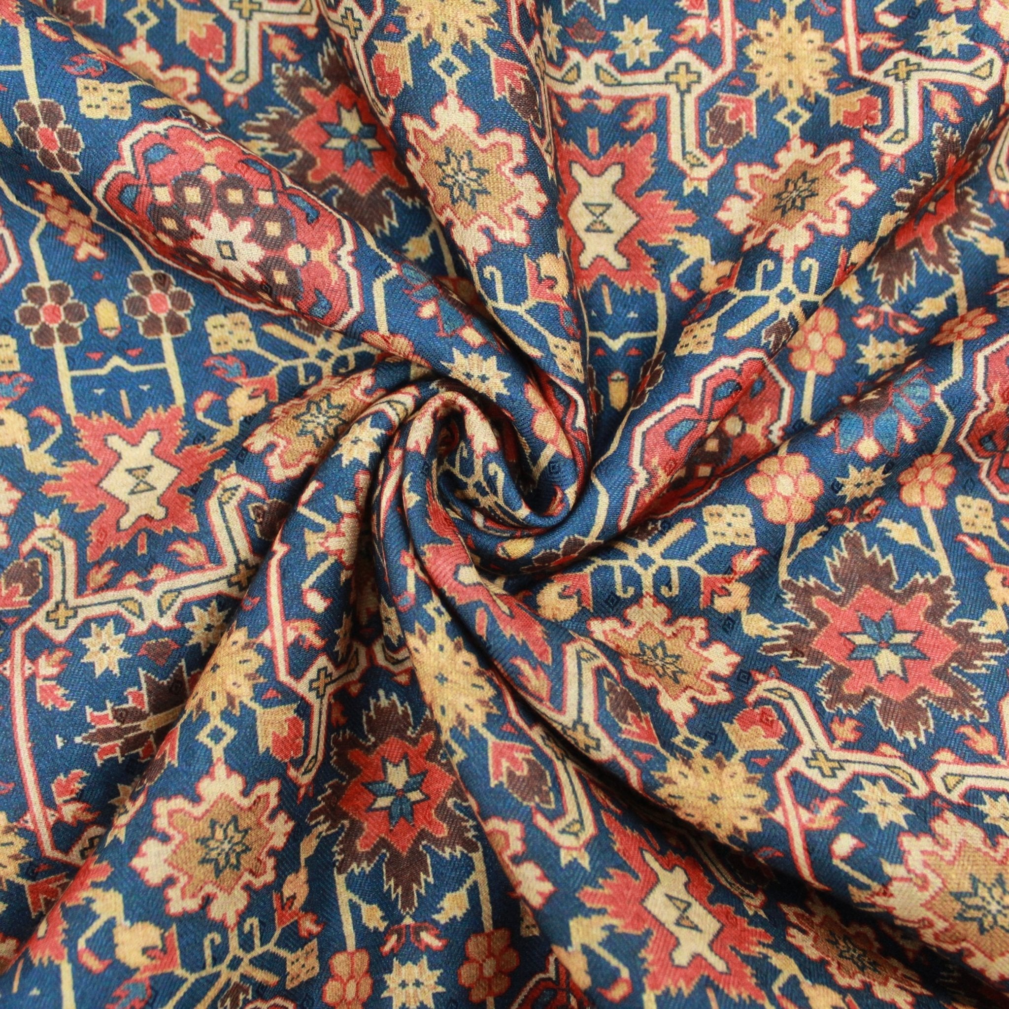 3 Metres Super Soft Printed Cashmere Effect Floral Fabric - 45" Wide Blue & Orange - Pound A Metre