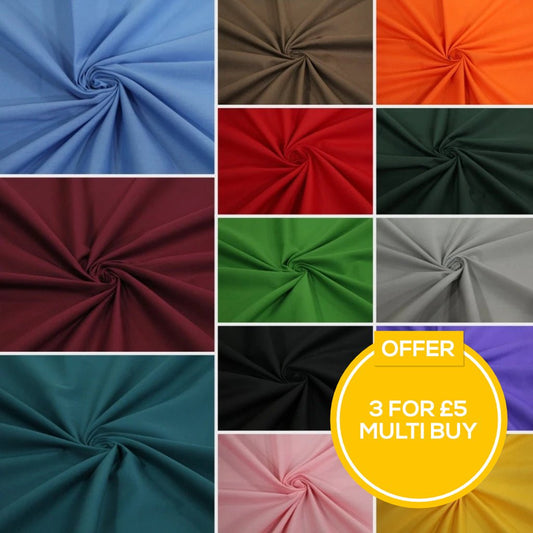 3FOR5 Premium Plain Polycotton Fabric, 60° Washable, 45" - Pound A Metre