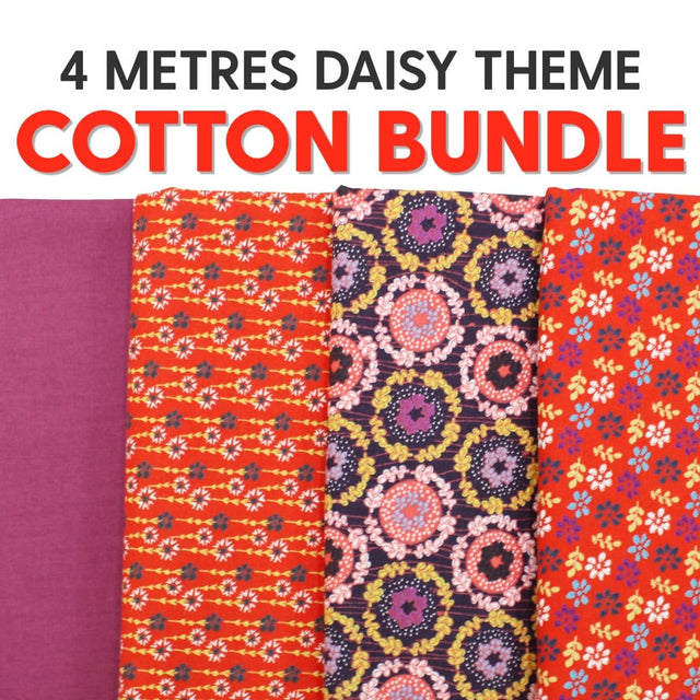 Pound A Metre 4 x 1 Metre 4 Metre Daisy Chain Themed 100% Cotton Bundle- 44" Wide