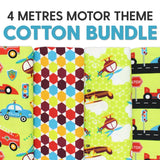 Pound A Metre 4 x 1 Metre 4 Metre Motor Themed 100% Cotton Bundle- 44" Wide