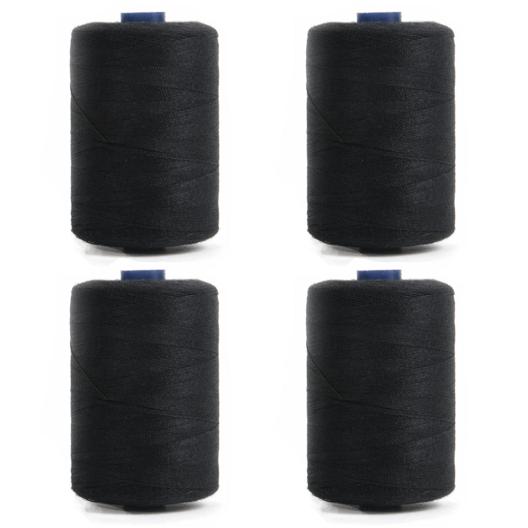 4 x 1000m Premium Polyester Sewing Thread- Black - Pound A Metre