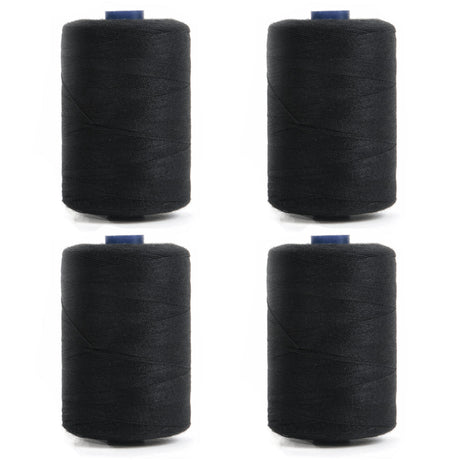 4 x 1000m Premium Polyester Sewing Thread- Black - Pound A Metre