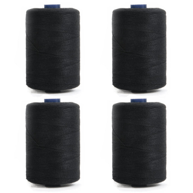 4 x 1000m Premium Polyester Sewing Thread- Black - Pound A Metre