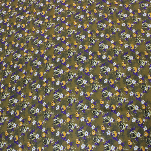 5 Metres Premium 100% Cotton 36" Floral - Gold & Purple - Pound A Metre