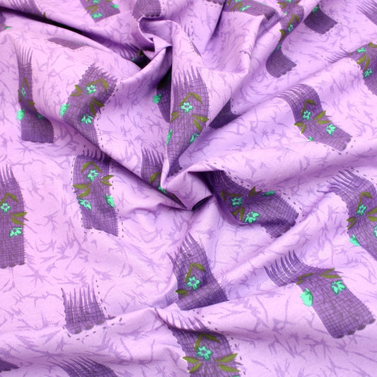 5 Metres Premium 100% Quality Cotton 36" - Flower Stroke - Lilac - Pound A Metre