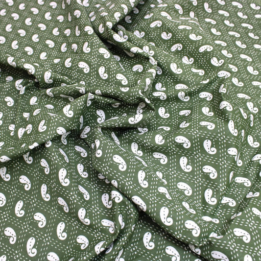 5 Metres Premium 100% Quality Cotton 36" - Paisley - Khaki Green - Pound A Metre