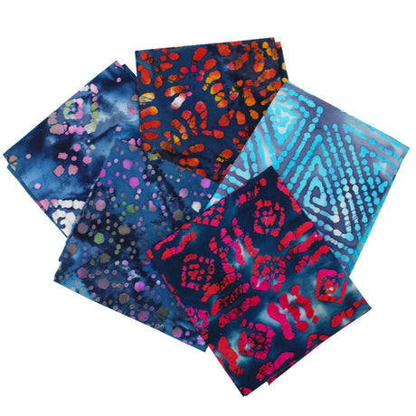 5 Piece Exclusive Fat Quarter 100% Cotton Batik - Blue - Pound A Metre