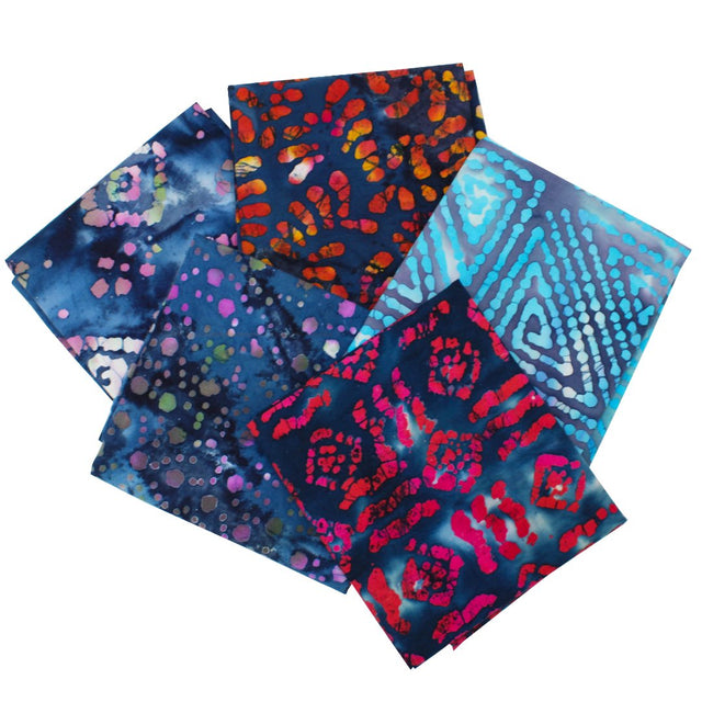5 Piece Exclusive Fat Quarter 100% Cotton Batik - Blue - Pound A Metre