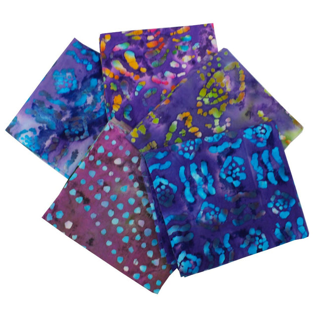 5 Piece Exclusive Fat Quarter 100% Cotton Batik - Purple - Pound A Metre