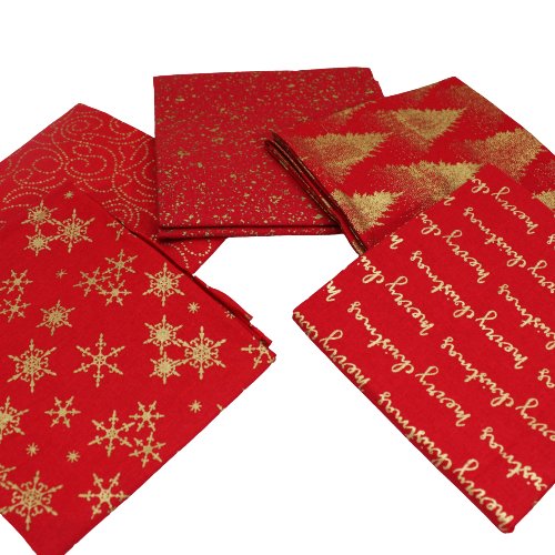5 Piece Exclusive Fat Quarter 100% Cotton Foil Bundle - Red - Pound A Metre