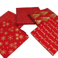 5 Piece Exclusive Fat Quarter 100% Cotton Foil Bundle - Red - Pound A Metre