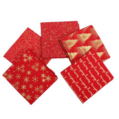 5 Piece Exclusive Fat Quarter 100% Cotton Foil Bundle - Red - Pound A Metre