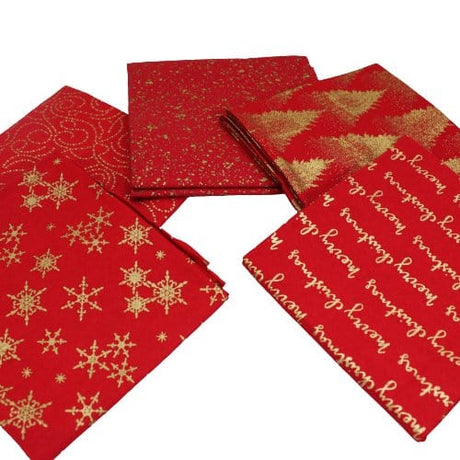Pound A Metre 5 Fat Quarters 5 Piece Exclusive Fat Quarter 100% Cotton Foil Bundle - Red