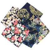 Pound A Metre 5 Fat Quarters 5 Piece Exclusive Oriental Gold Foil Fat Quarter 100% Cotton - Navy
