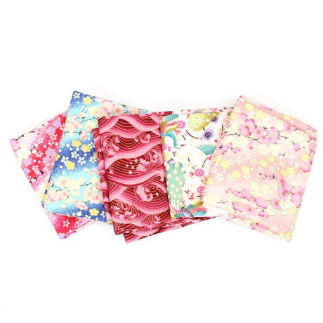 Pound A Metre 5 Fat Quarters 5 Piece Exclusive Oriental Gold Foil Fat Quarter 100% Cotton - Pink