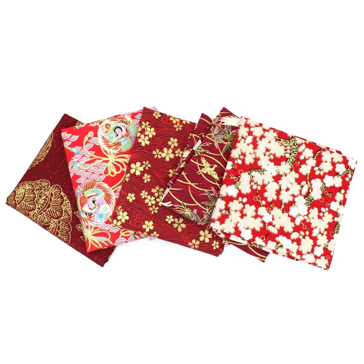 5 Piece Exclusive Oriental Gold Foil Fat Quarter 100% Cotton - Red - Pound A Metre