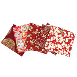 Pound A Metre 5 Fat Quarters 5 Piece Exclusive Oriental Gold Foil Fat Quarter 100% Cotton - Red
