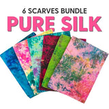 Pound A Metre 6 x 100% Pure Silk Scarves- Assorted Colours- Min Size- 85cm x 85cm