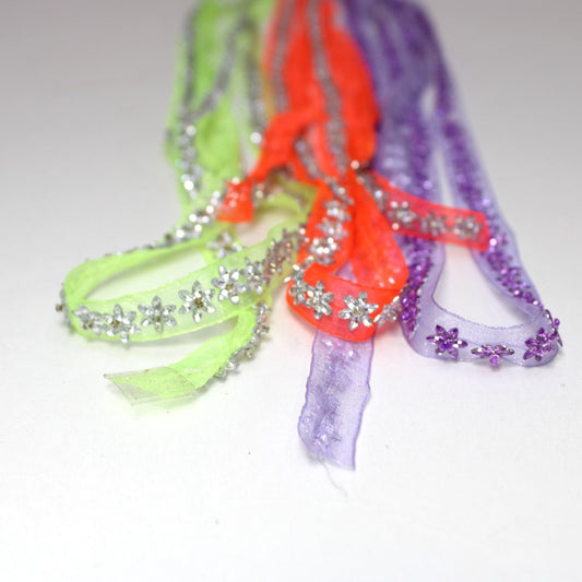 9 Metre Assorted Floral Sequin Lace Trimming Bundle - approx 1cm wide - Pound A Metre