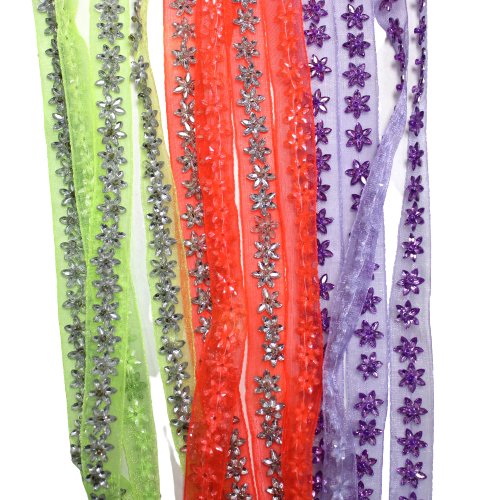 9 Metre Assorted Floral Sequin Lace Trimming Bundle - approx 1cm wide - Pound A Metre