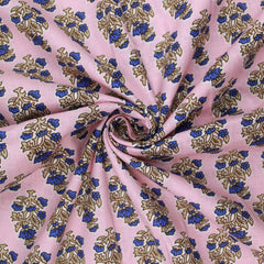3 Metres Premium 100% Cotton 'Darpan Print - Blossom Bunch - Pink & Blue'