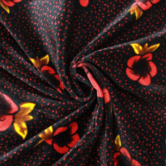 Super Soft Stretch Velvet - 'Night Garden' 60" Wide Red & Yellow - Pound A Metre