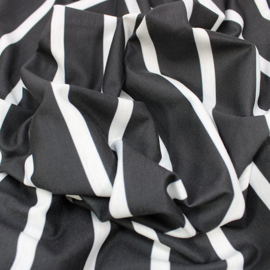 3 Metres Premium Quality Striped Viscose Jersey 55" Wide Black & White
