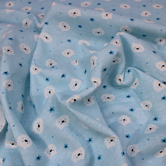 Premium Quality Soft Cotton Jersey 'Polar Bear' 55" Wide Baby Blue