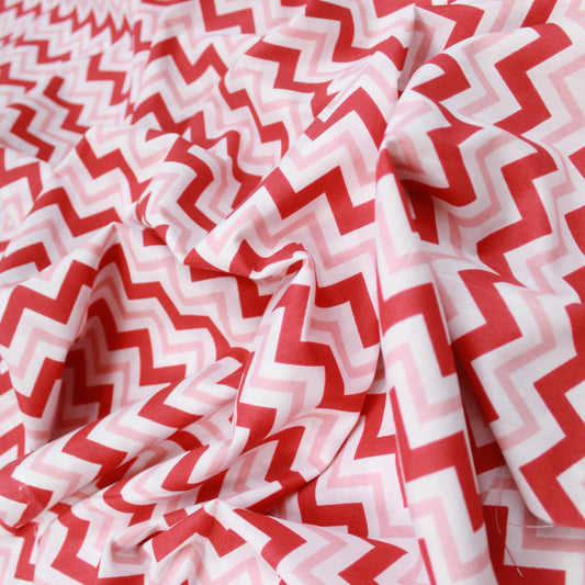 Premium Quality Super Wide Cotton Blend Sheeting "Zig Zag Stripes" 94" Wide Red