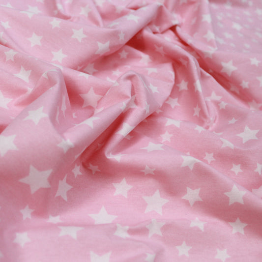 Premium Quality Super Wide Cotton Blend Sheeting "White Stars" 94" Wide Pink