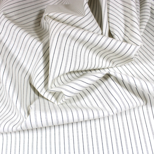 3 Metres Breathable Poly-Cotton T-shirt Striped Suiting Fabric - 55" Ivory & Grey