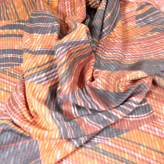 3 Metres Terry Effect Printed Knit Jersey 60" Orange & Pink
