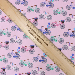 Dressmakers Quality Floral Cotton Poplin - Bicycle - 55" Wide Dark Pink
