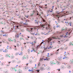 Dressmakers Quality Floral Cotton Poplin - Bicycle - 55" Wide Dark Pink