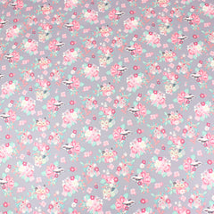 Dressmakers Quality Floral Cotton Poplin - Badger & Friends - 55" Wide Ash Grey