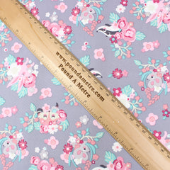 Dressmakers Quality Floral Cotton Poplin - Badger & Friends - 55" Wide Ash Grey