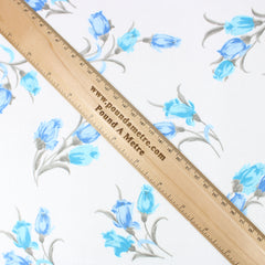 3 Metres Summer-Time Softness Floral 100% Cambric Cotton Lawn - Tulip- 44" Wide Blue